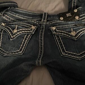 Miss Me Dark Blue Jeans with White Stitching